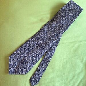 100% Silk Vintage Cocktail Collection Tie, Blue Pattern, Shiny Accents